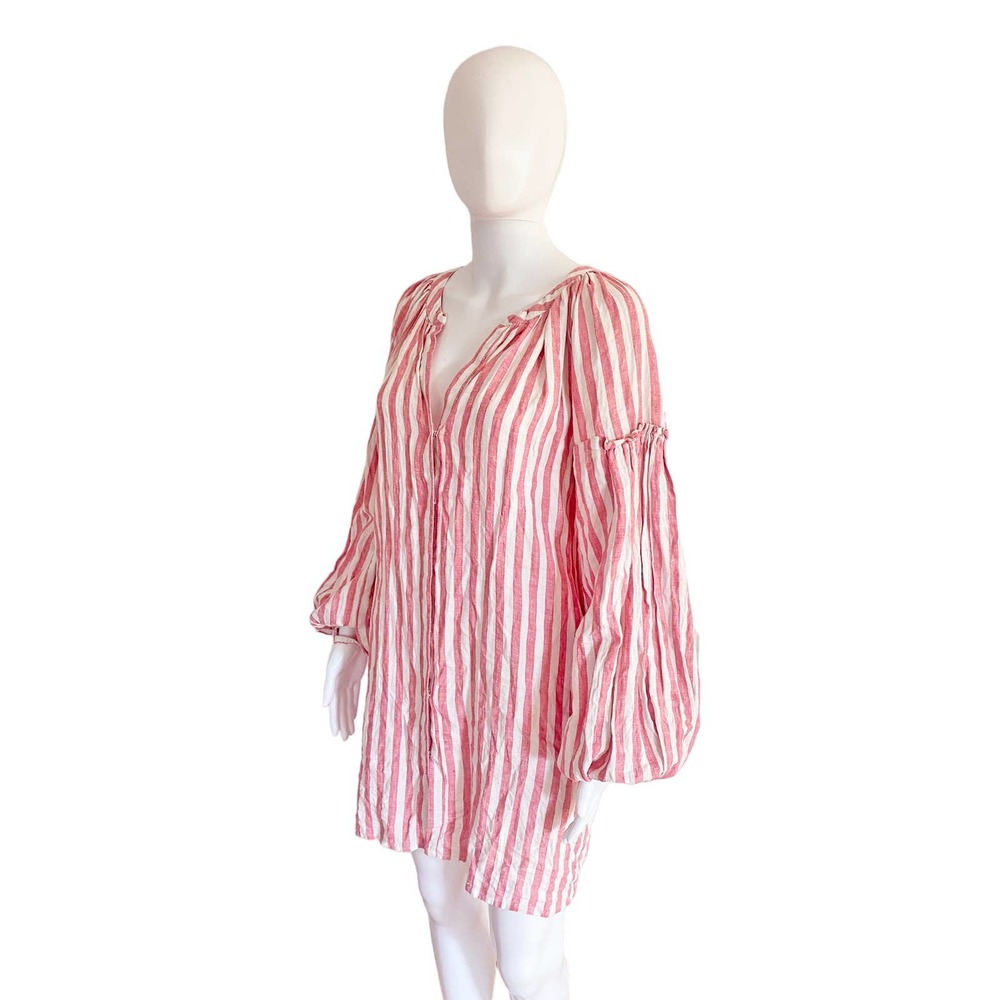 ❗️SOLD❗️MARCH 11 RED STRIPE LINEN TUNIC DRESS - Picture 3 of 5